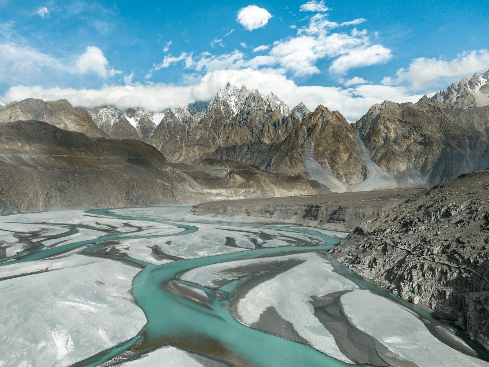 River and jagged peaks in Hunza valley