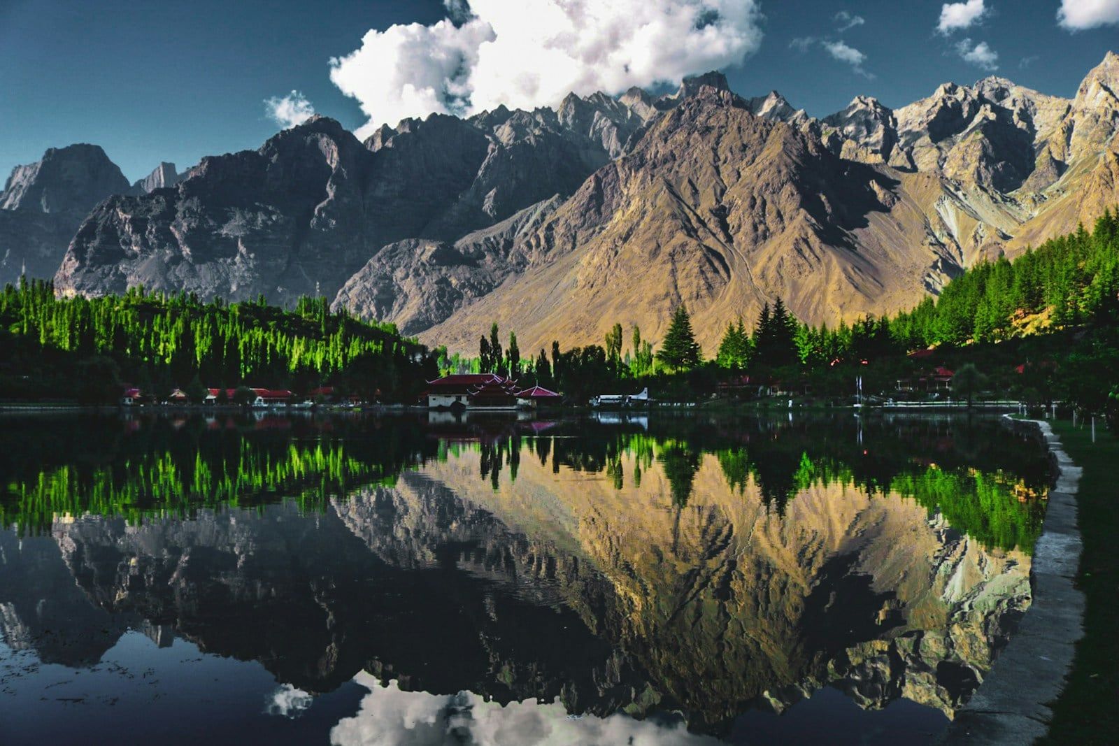 Lake reflecting mountains near Skardu